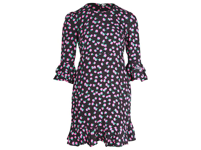 Diane Von Furstenberg Floral-Print 3/4 Sleeve Mini Dress in Black Viscose Cellulose fibre  ref.1143264