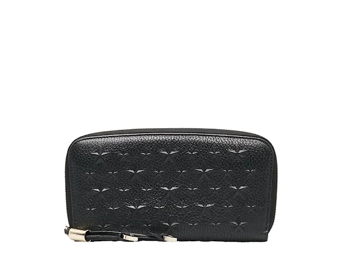 Cartera con cremallera de cuero grabado Jimmy Choo Philipa Star en muy buen estado Negro  ref.1143276