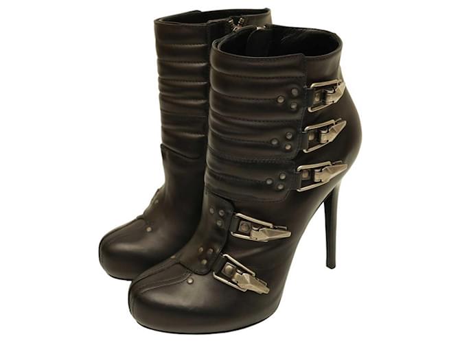 Alexander McQueen black leather buckled ski straps high heel calf ankle boots 40  ref.1143383