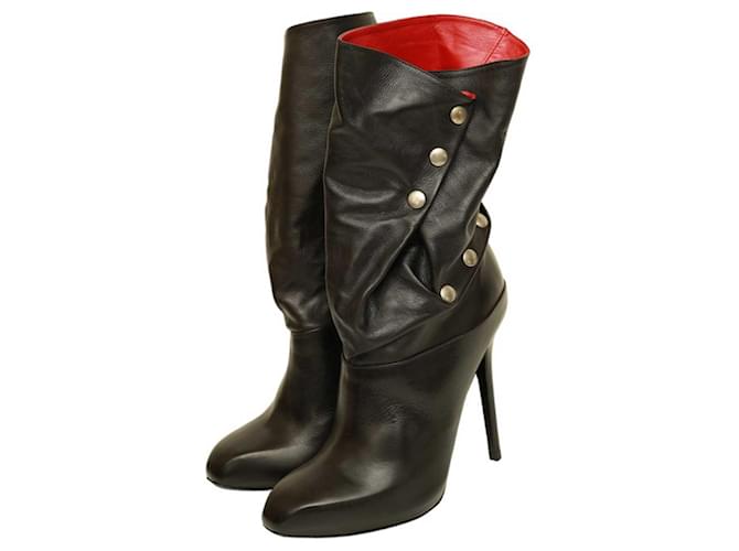 Alexander McQueen Black leather round toe high heel ankle boots red interior  40  ref.1143386