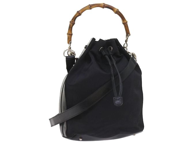 Bamboo Borsa a tracolla in bambù GUCCI Nylon 2modo Black Auth bs9976 Nero