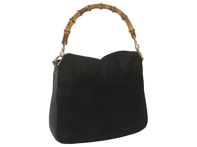 GUCCI Bamboo Shoulder Bag Suede Black Auth ac2471  ref.1143418