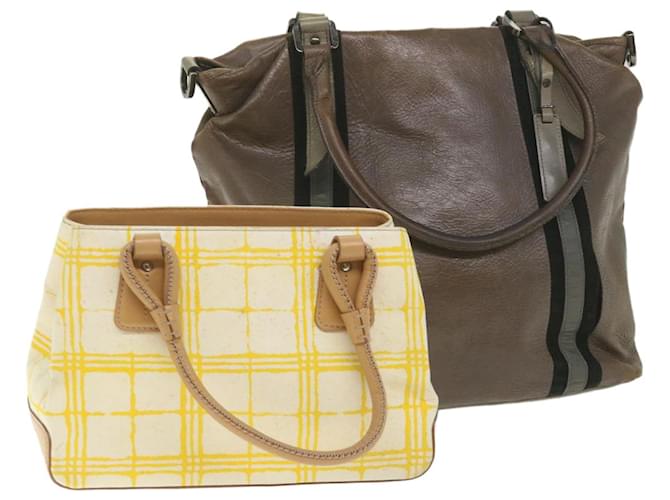 BURBERRY Hand Bag Leather Canvas 2Set Brown White yellow Auth bs9103  ref.1143421