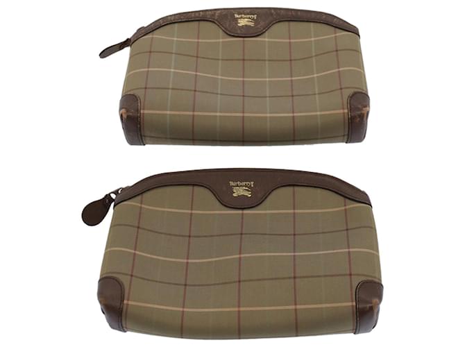 Autre Marque Burberrys Nova Check Clutch Bag Nylon Canvas 2Set Beige Auth ki3793  ref.1143495