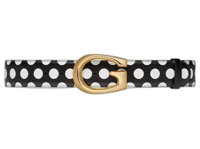 Gucci G-buckle thin leather belt memorable buckle Black White  ref.1144838