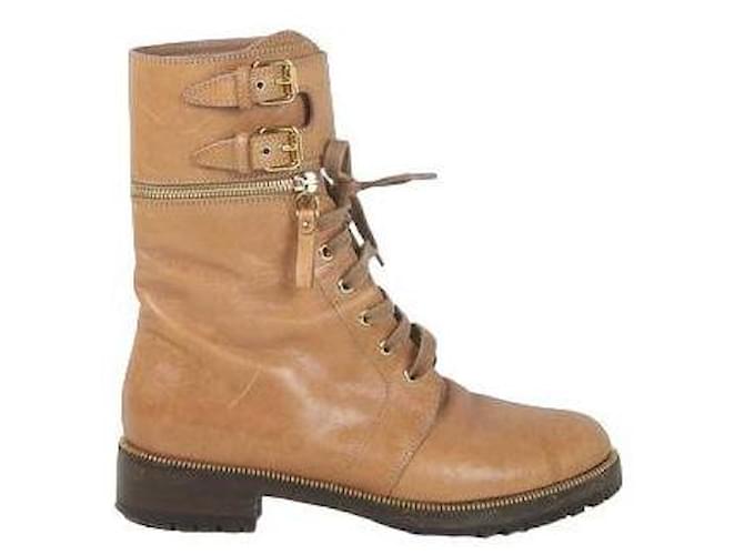 Sergio Rossi Leather Lace-up Boots Camel  ref.1145844
