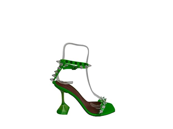 Amina Muaddi Sapatos de sandália de couro Verde  ref.1146089