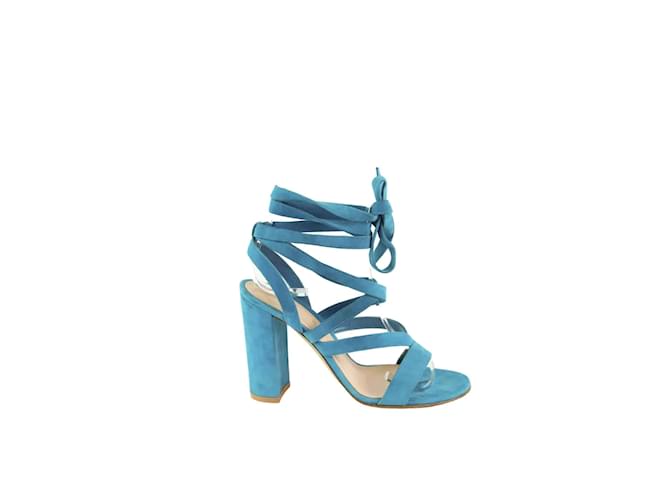 Gianvito Rossi Lace-up heeled sandals - Size 38 1/2 in leather Blue  ref.1146189