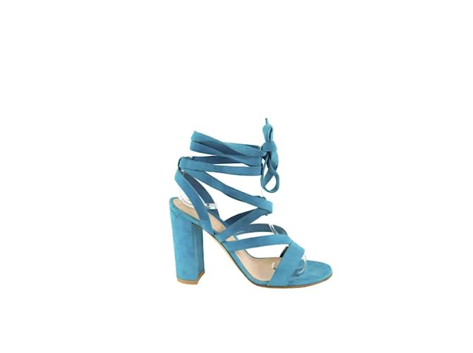 Gianvito Rossi Absatzsandalen zum Schnüren - Größe 38 1/2 In Leder Blau  ref.1146189