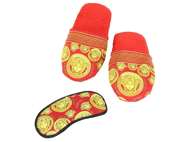 Versace PEIGNOIR I ♡ BAROQUE - avec chaussons et masque de sommeil en coton Rouge  ref.1146202