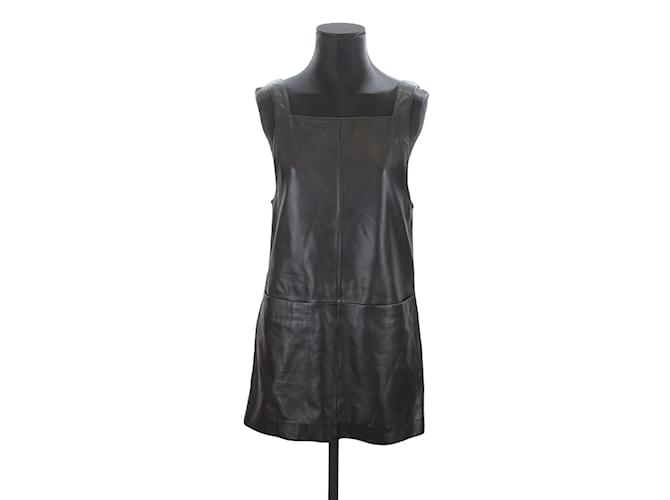 Maje Leather Over Dress Black  ref.1146233