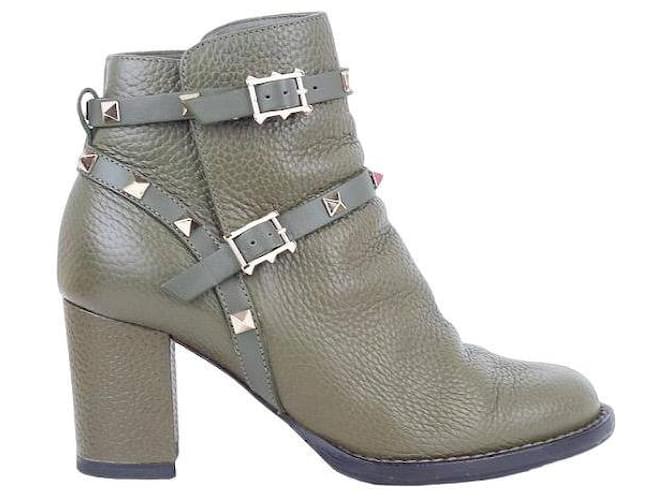 Valentino Leather boots Khaki  ref.1147003