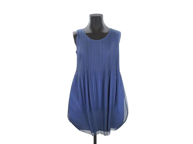 Pleats Please Silk dress Navy blue  ref.1147008