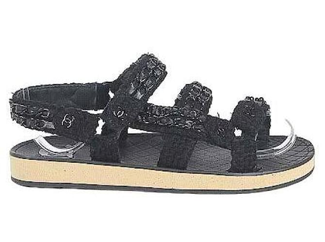 Chanel Sapatos de sandália de couro Preto  ref.1147120