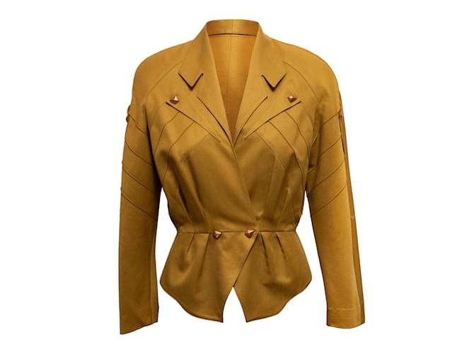 vintage Olive Thierry Mugler doublé-Breasted Blazer Taille S Soie  ref.1148029
