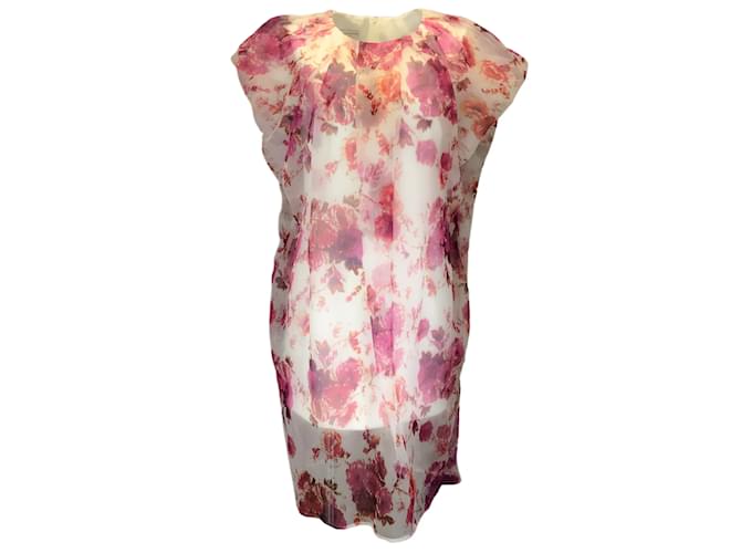 Autre Marque Dries van Noten Ivory / Pink Multi Darlasi Floral Printed Silk Dress Multiple colors  ref.1148331