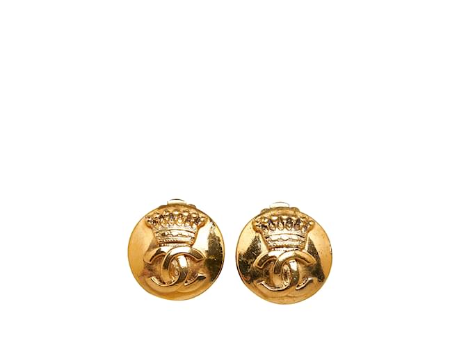 Gold Chanel CC Clip-on Earrings Golden Gold-plated  ref.1149248