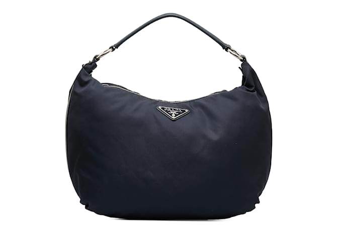 Sac hobo Prada Tessuto bleu Cuir  ref.1149379