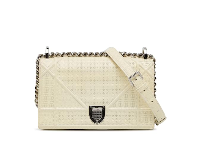 Sac bandoulière Dior Medium verni blanc Diorama Cuir  ref.1149403