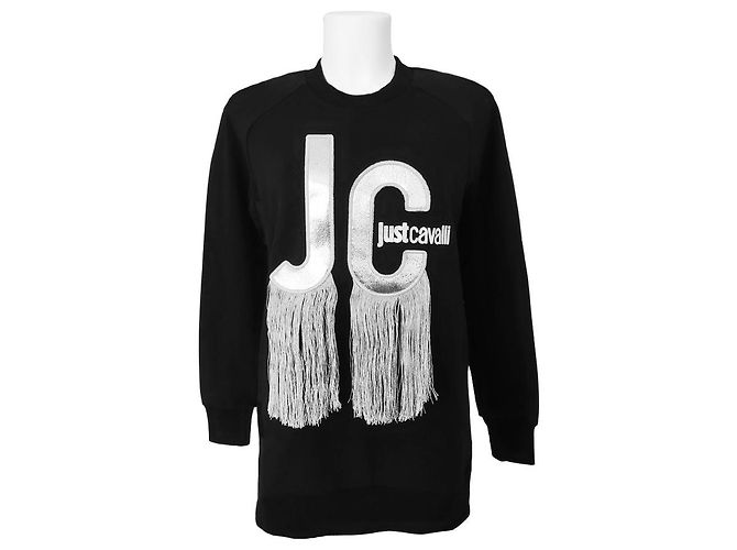 Just Cavalli SWEATSHIRT MIT SILBERNEN FRANSEN Schwarz 