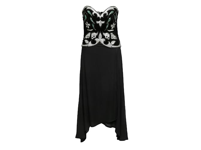 Vestido vintage preto e multicolor Karl Lagerfeld embelezado tamanho FR 40 Seda  ref.1149417