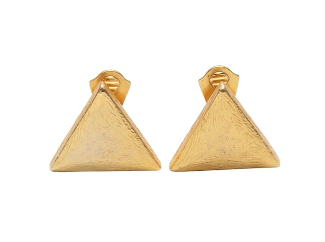 Brincos triangulares vintage dourados Yves Saint Laurent Ouro amarelo  ref.1149423