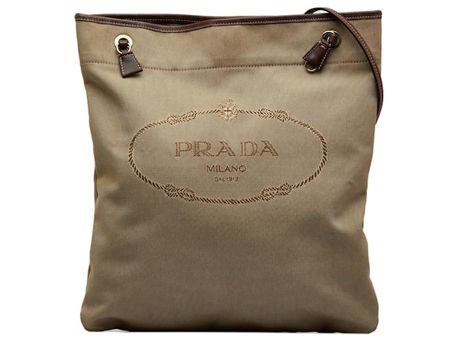 Brown Prada Canapa Logo Crossbody Bag Leather  ref.1149440