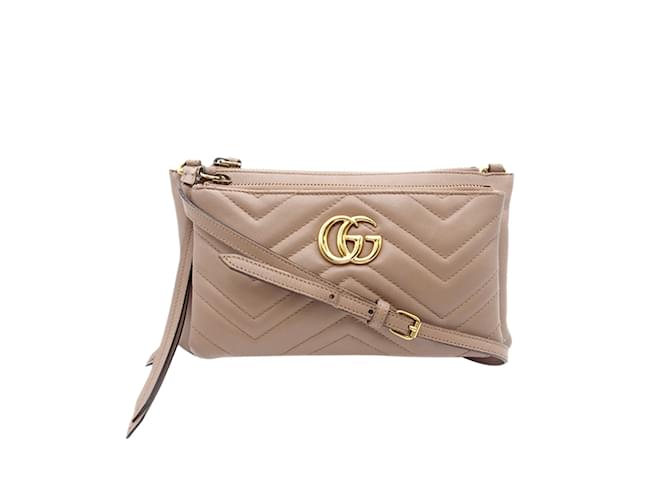 Beige Gucci Small GG Marmont Matelasse lined Zip Pochette Crossbody Bag Leather ref.1149796 Joli Closet