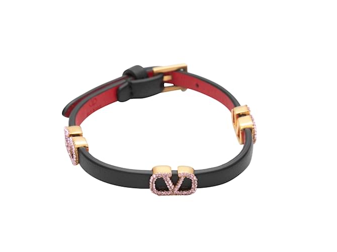 Bracelet à logo en cuir noir Valentino  ref.1149847