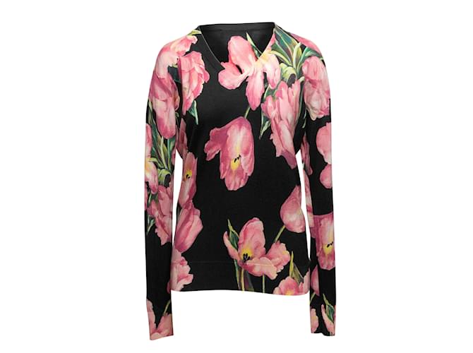 Black & Multicolor Dolce & Gabbana Floral Print Sweater Size US S Synthetic  ref.1149857