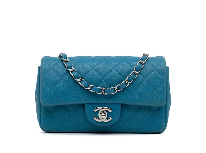 Blue Chanel Mini Classic Caviar Rectangular Single Flap Crossbody Bag Leather  ref.1150240