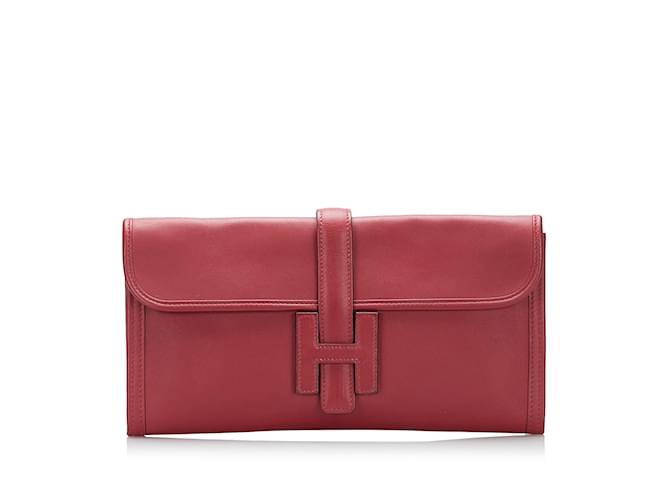 Hermès Bolsa Clutch Hermes Swift Jige Elan Vermelha Vermelho Couro  ref.1150252