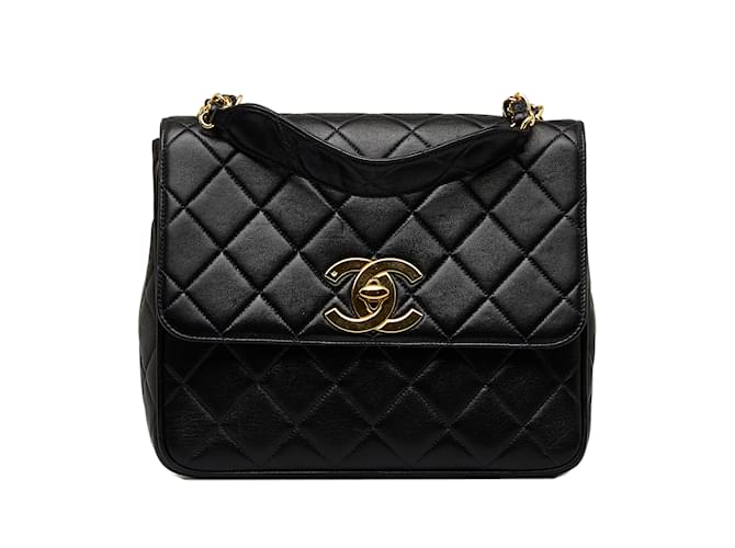 Black Chanel Quilted Lambskin XL Square Flap Crossbody Bag Leather  ref.1150260