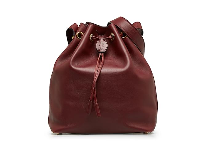 Burgundy Cartier Must de Cartier Bucket Bag Dark red Leather  ref.1150277
