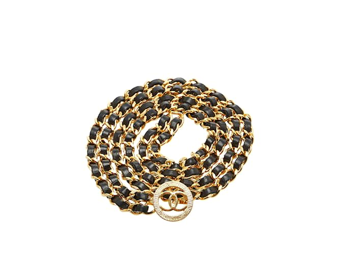 Cintura a catena in pelle dorata Chanel CC EU 96 D'oro  ref.1150279
