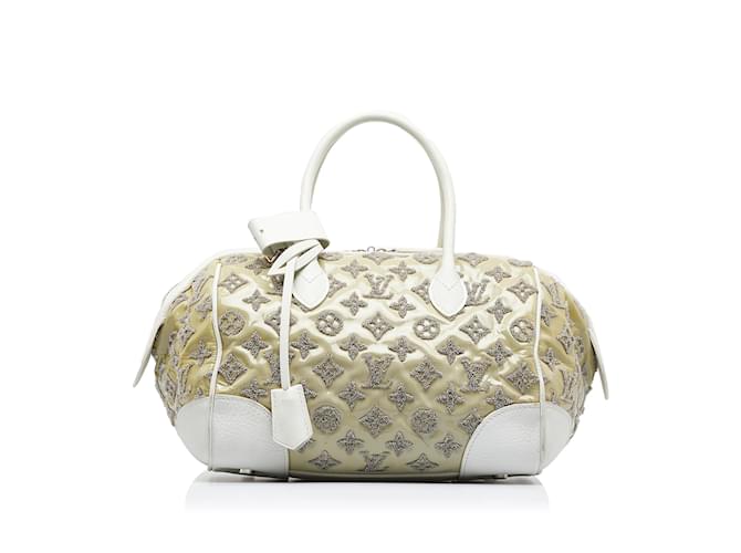 Weiße Bouclettes mit Louis Vuitton-Monogramm „Speedy“. Leder  ref.1150326