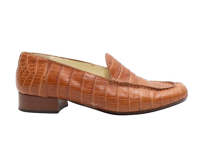 Tan Luciano Barbera Croc Loafers Size 37 Camel Exotic leather  ref.1150372