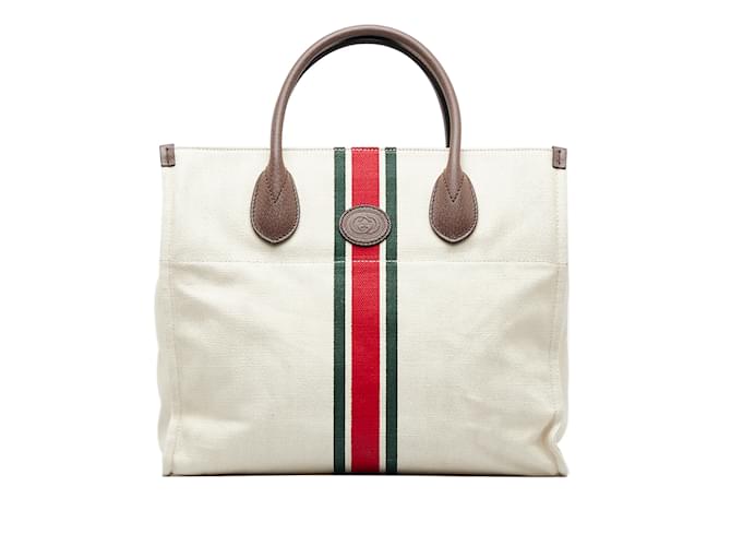 White Gucci Small Web Foldable Tote Satchel Leather  ref.1150399