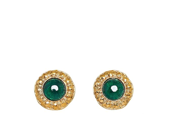 Gold Chanel Strass Clip-on Earrings Golden  ref.1150520