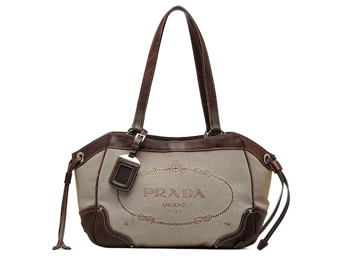 Brown Prada Canapa Logo Tote Bag Marrone Pelle  ref.1150660