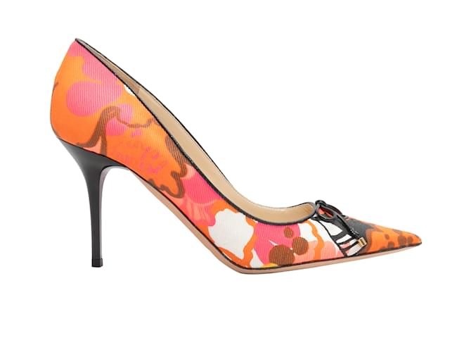 Tamanho dos sapatos de bico fino com estampa floral laranja e multicolor Jimmy Choo 37.5 Lona  ref.1150700