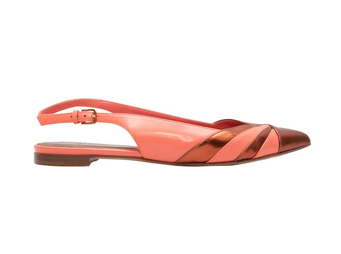 Coral y cobre Sergio Rossi Zapatos planos con tira trasera en punta 37 Naranja Cuero  ref.1150703