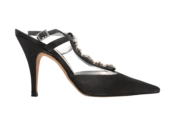 Vintage Black Christian Lacroix Silk Crystal-Embellished Heels Size 35 Cloth  ref.1150711