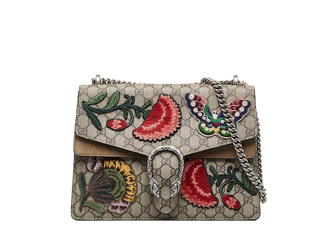 Brown Gucci GG Supreme Embroidered Dionysus Shoulder Bag Leather  ref.1150762