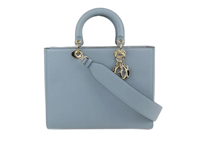 Bolsa Grande Lady Dior Azul Dior Couro  ref.1150836
