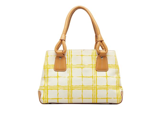 White Burberry Plaid Nylon Handbag Leather  ref.1150838