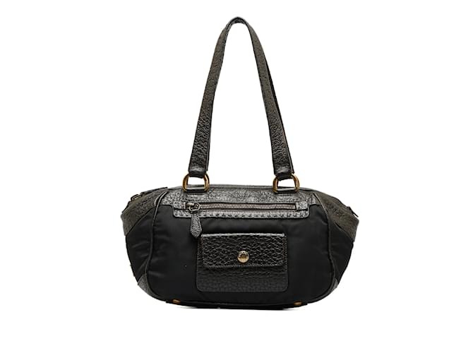 Black Prada Berlino-Trimmed Tessuto Shoulder Bag Leather  ref.1150841