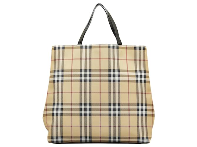 Tan Burberry House Check Tote Camel Leather  ref.1150847