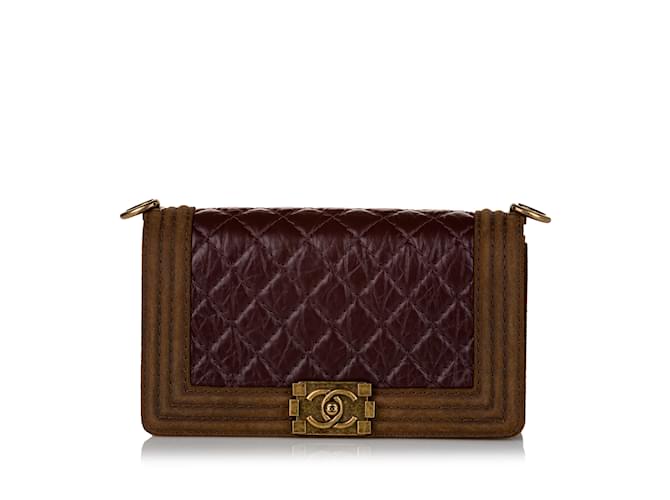 Brown Chanel Le Boy Flap Crossbody Bag Leather  ref.1150888