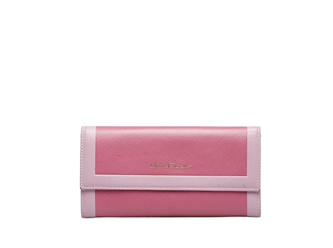 Salvatore Ferragamo Langes Portemonnaie aus rosafarbenem Ferragamo-Leder Pink  ref.1150957